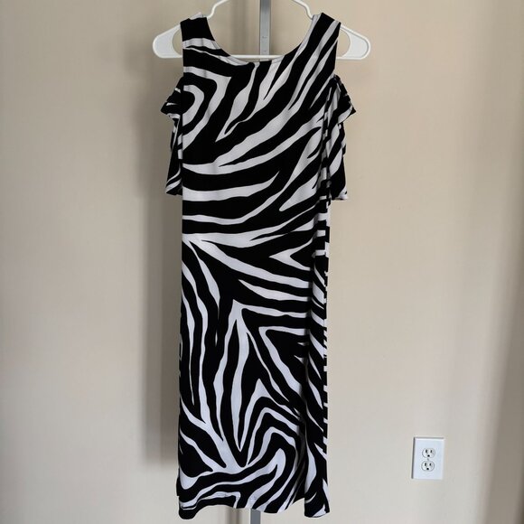 Chicos Size 0 Dress Zebra Print Cold Shoulder Womens Small Black White Brunch - Picture 5 of 9